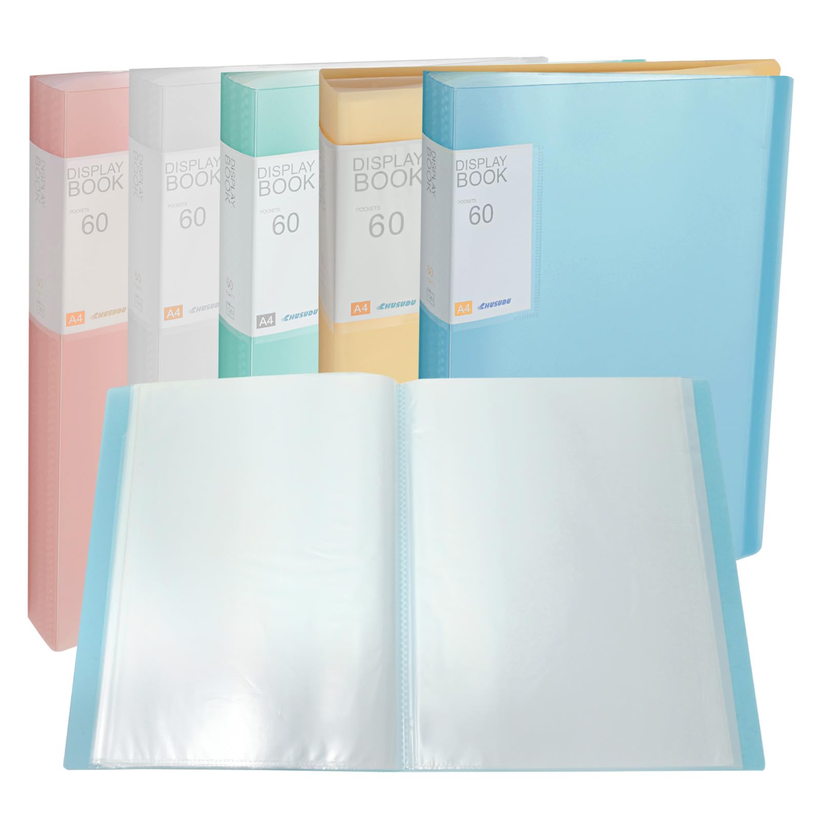 PATIKIL 9.4x12.2 Binders with Plastic Sleeve Set, 5Pcs PP 60 Pockets Waterproof Sheet Folder Protector Portfolio for Paper Presentation Photo, Multicolor