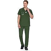 COZYFIT Scrubs for Men Set - V-Neck Scrub Top and Straight Leg Pants with 11 Pockets