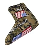 GOOACTIONGolf Blade/Mallet Putter Head Cover Magnetic Closure Design Camouflage Green with Stars and Stripes Flag Pattern Waterproof Golf Club Putters Headcover