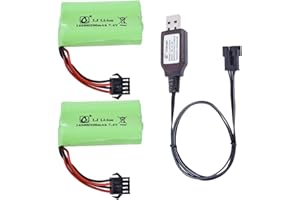 HHZ 2 Pcs 7.4v 500mah Li-ion Battery SM4P Plug with 7.4v USB Cable for Gel Ball Blaster Electric Ball Water Blaster Gun