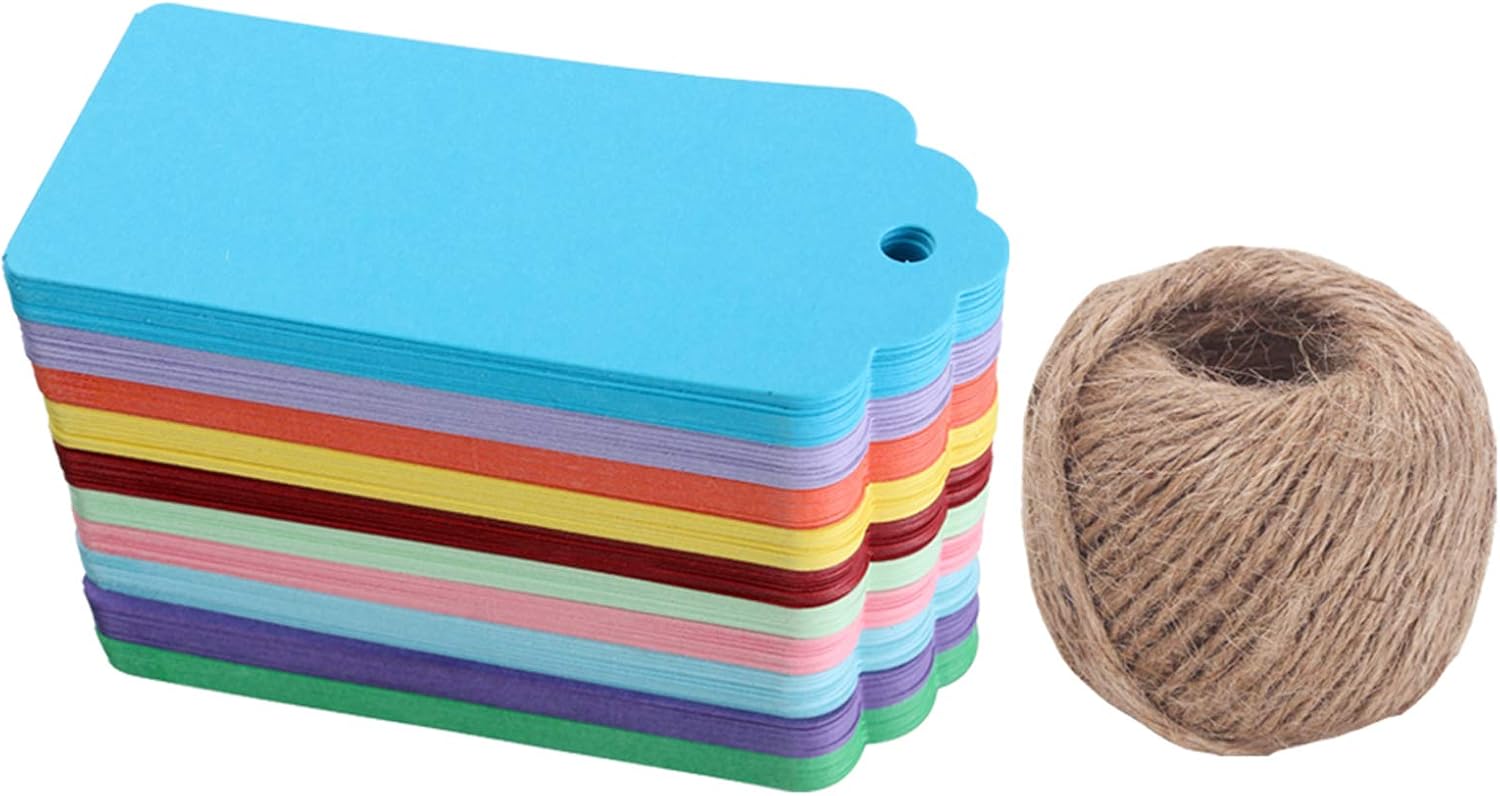 WARMBUY Color Paper Gift Tags with Natural Jute Twine, 200Pcs: Home & Kitchen