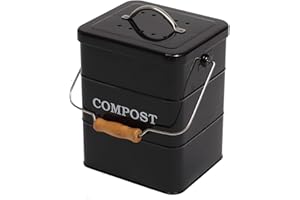 Xbopetda Stainless Steel Compost Bin for Kitchen Countertop,1 Gallon, Includes Charcoal Filter,Compost Bucket Kitchen Pail Compost with Lid -Black