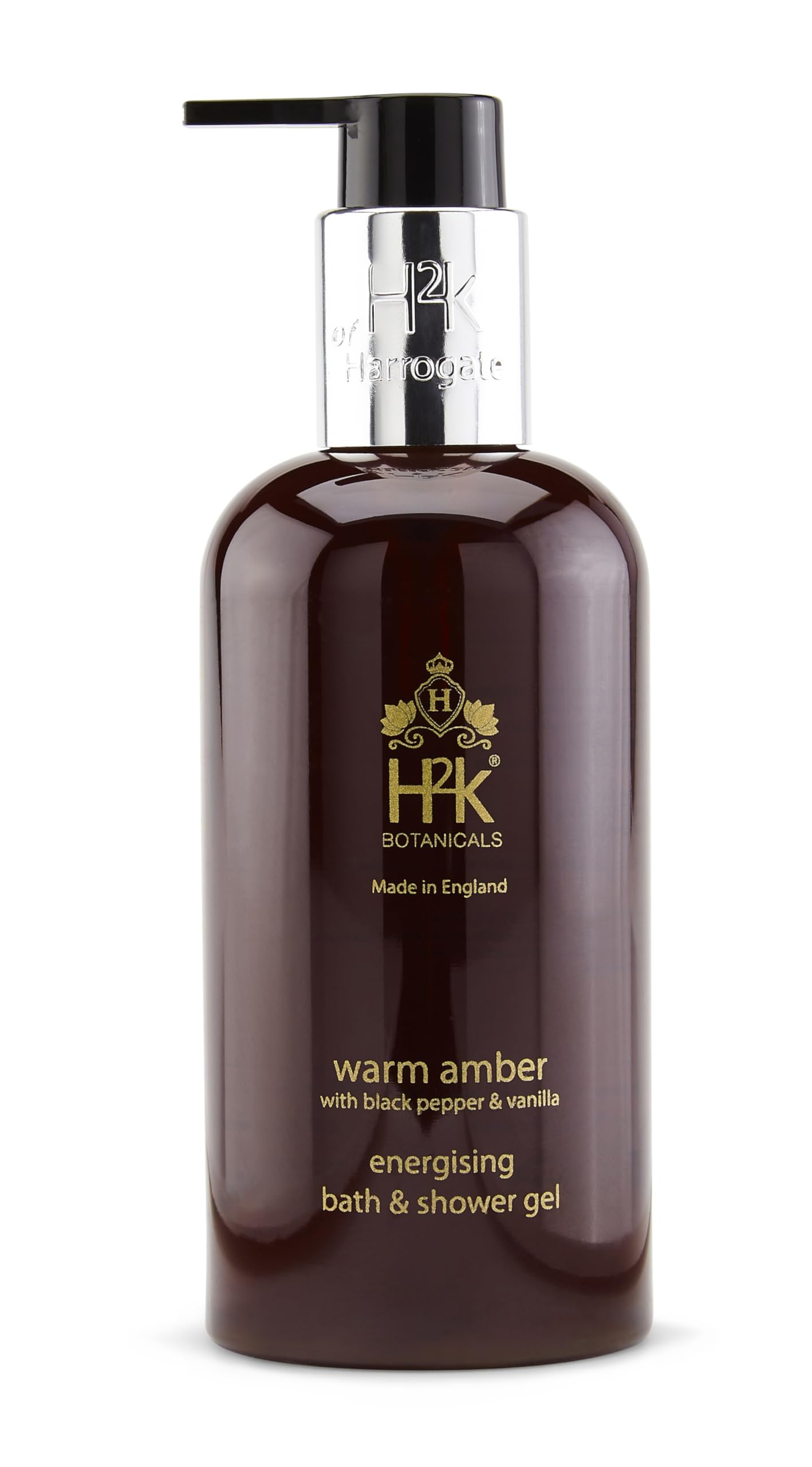 H2K Botanicals Energising, Warm Amber, Black Pepper & Vanilla Body Wash (250ml) for Sensitive Skin