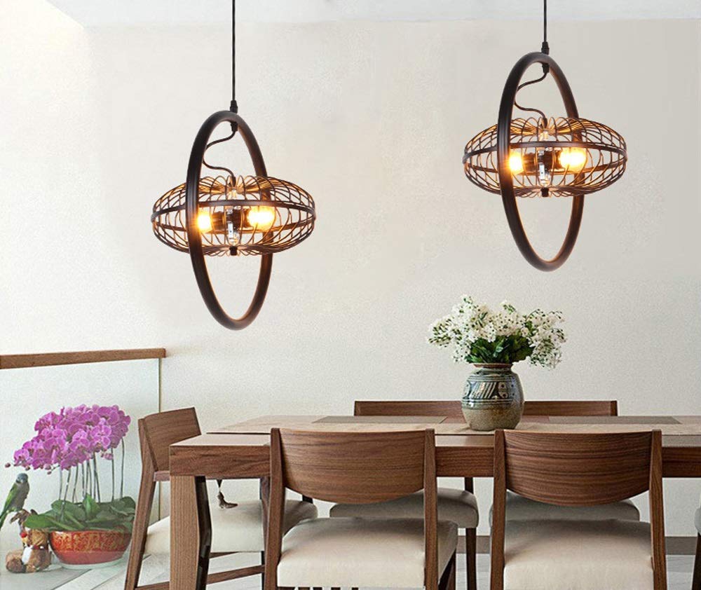 Retro Pendelleuchte Runde Eisen Kronleuchter Vintage LED Schwarz Metall