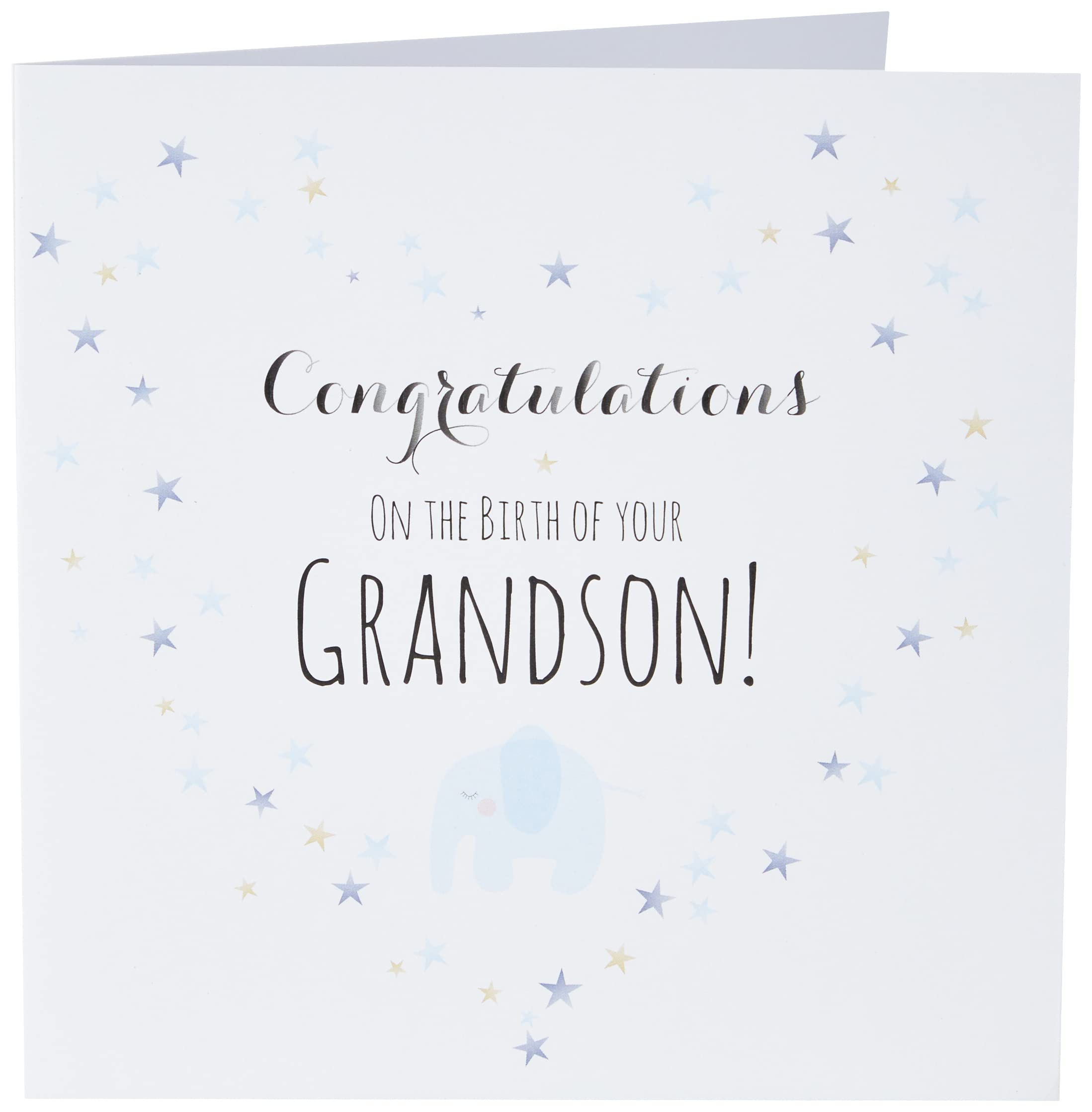 Claire Giles Greeting Cards, Birth of Grandson Card, Blue Elephant and Heart design