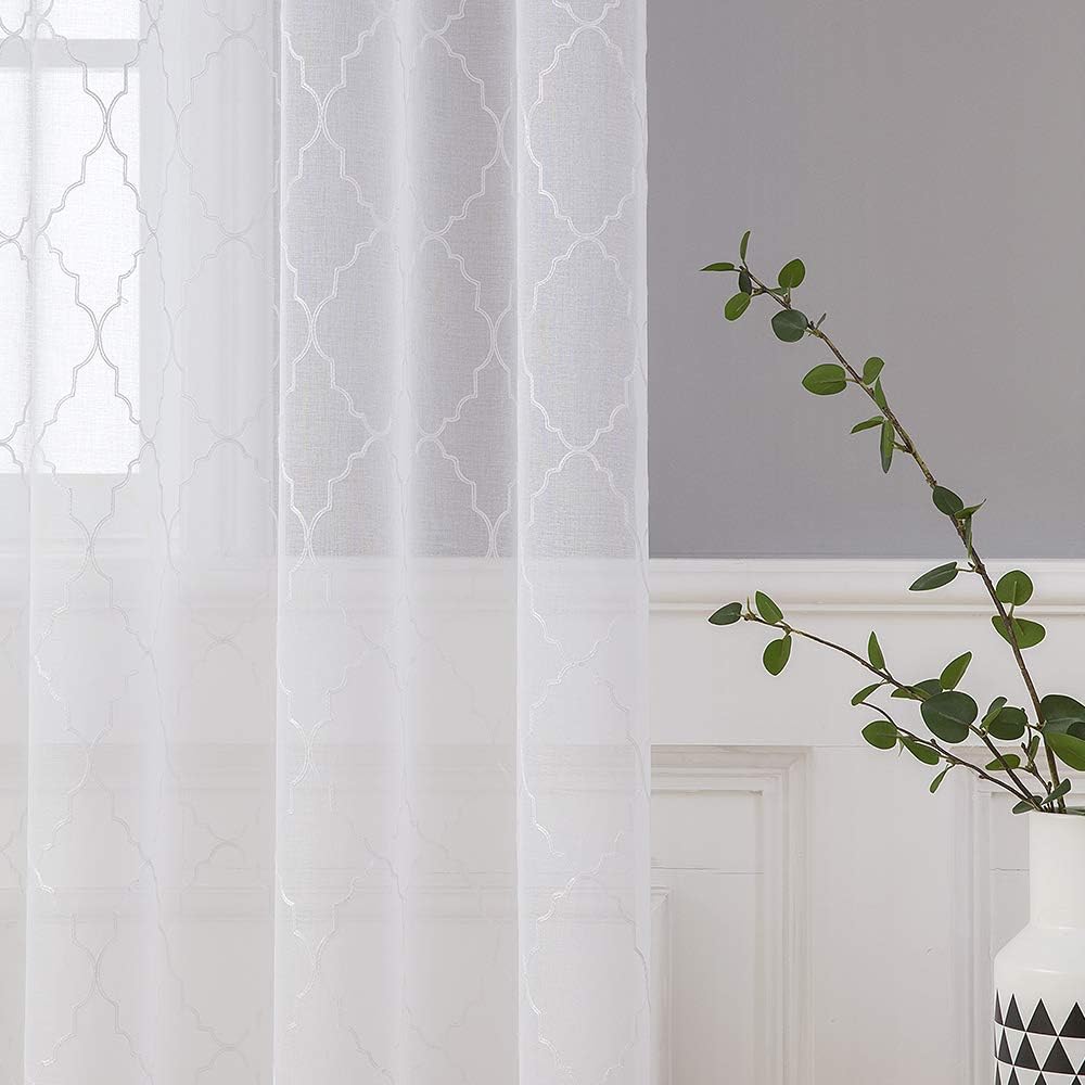 MIULEE Sheer Voile Moroccan Translucent Window Curtains Draperies for Bedroom Eyelet Top Decor for Living Room Nursery 2 Panels 55" Wx88 L Morocco White - Image 5