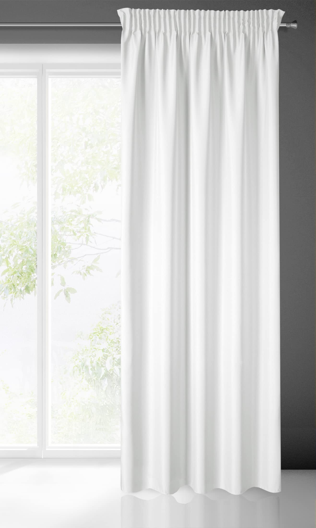 Eurofirany RITA Smooth Plain Modern Curtain with Rufflette Tape For Rail - 1 Unit, Bedroom, Living Room, Lounge, Kitchen, 140g m/2, W55 x L106, White