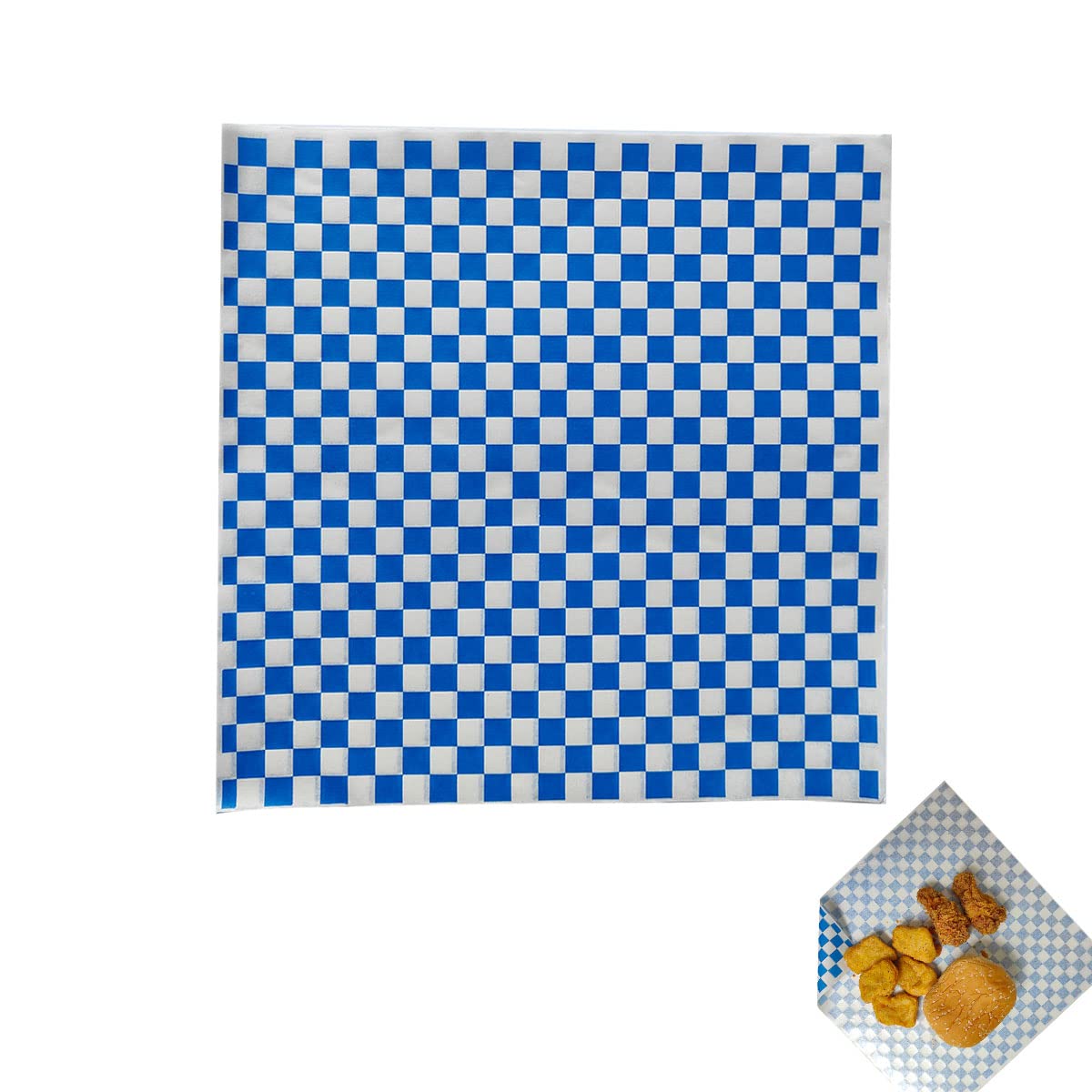 Photo 1 of 100 Sheets Blue & White Checkered Deli Paper - Grease Resistant, 11.5''x11.5''