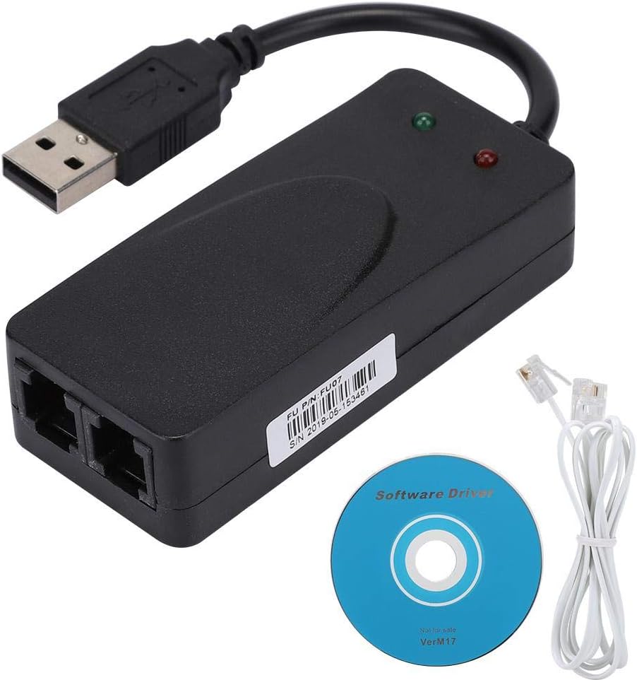 ASHATA USB 2.0 to Dual Port RJ11 Ethernet Adapter 56k Fax Modem Win 7/10