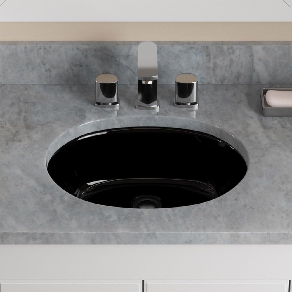UPMBlack Undermount Porcelain Bathroom Sink Ensemble Chrome PopUp