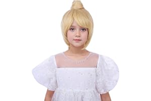 Edivd Kids Blonde Wig Short Blonde Wig with Bun for Cosplay Heat Resistant Synthetic Wig with Wig Cap