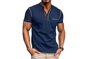 QEKOMA Men's Fashion Henley Shirt Classic Short/Long Sleeve Lightweight Button Cotton T-Shirt Casual Top