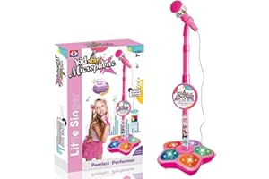 CBGYYWF 2026 New All-in-One Microphone Toy for Kids with Stand, Got Built-in Music, Colorful Lights, Echo Effects, Portable Karaoke Machine for Singing, Music Play, Fun and Easy-to-Use (Pink)