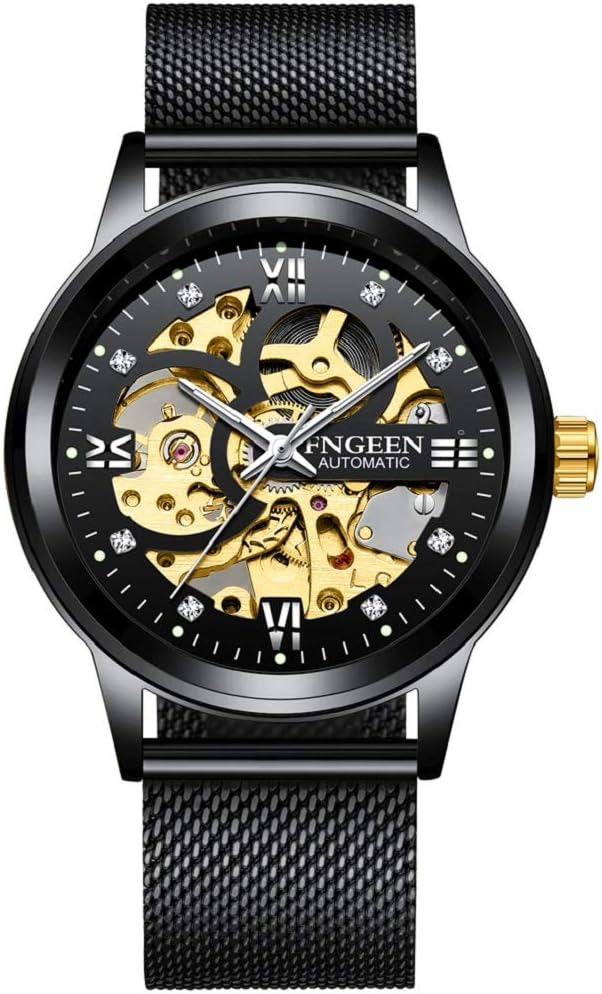 luxury automatic black diamond dial men's watch