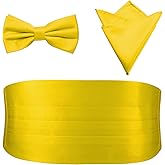 PenSee Mens Formal Solid Pre-tied Bow Tie & Pocket Square & Cummerbund Set Tuxedo Bow Ties for Men