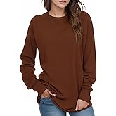 AURUZA Sweatshirt for Women Fleece Long Sleeve Crewneck Sweatshirt Women Causal Loose Fit Pullover Tunic Top Fall Clothes, L, Caramel