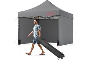 Benass 10x10 Pop Up Canopy Tent with 8 Reinforced Steel Wire Ropes, Heavy Duty Instant Canopies with 3 Removable Sidewalls, Grey