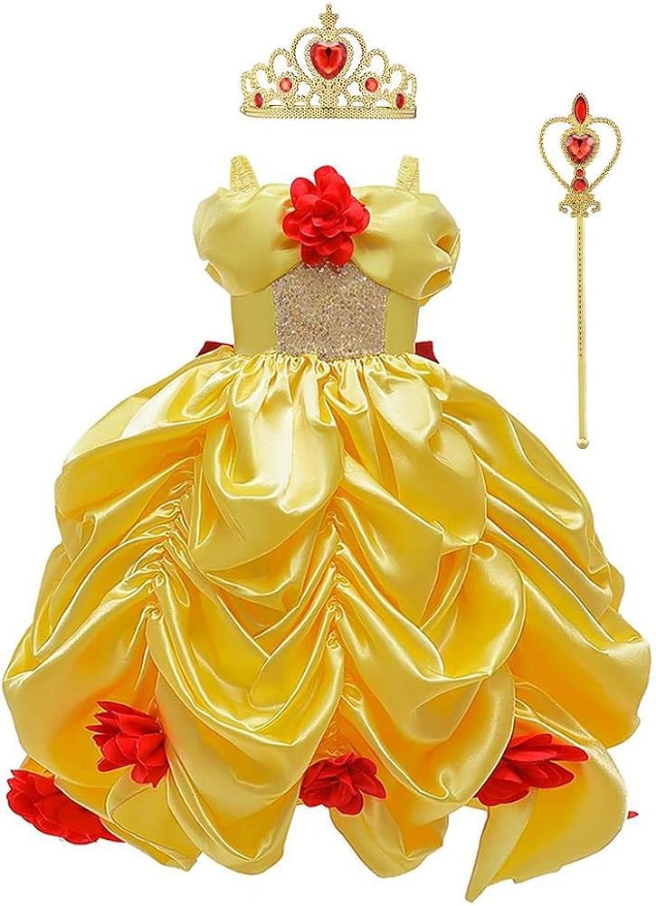 Kids Girls Princess Belle Dress up Halloween Costume Fairy Tale Cosplay