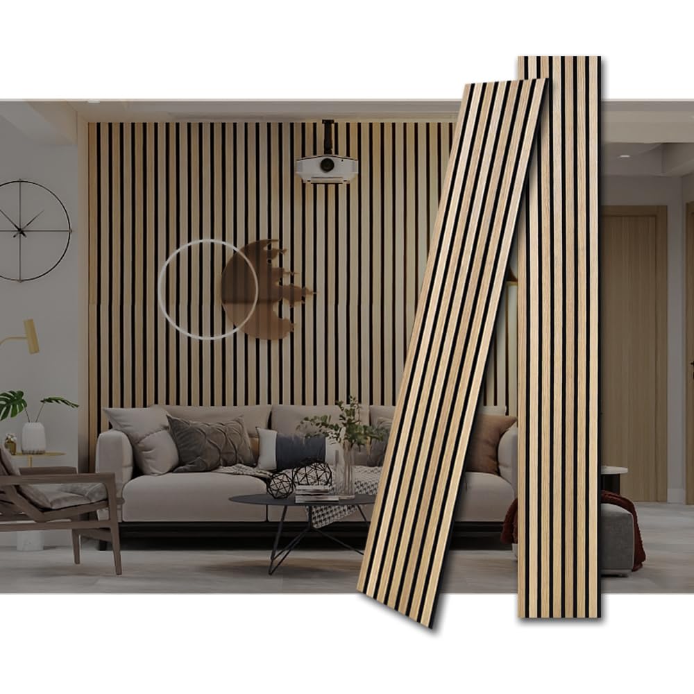 Photo 1 of 3D Fluted Sound Absorbing | Decorative Soundproof Paneling | Acoustic Wood SLAT Wall Panels | Soundproof Wall Panels for Living Room | 94.48 * 23.62in | 2PCS Coverage | Natural Oak
