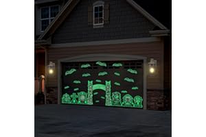 IVENF Halloween Garage Door Decorations Glow in The Dark: 6pcs Vivid Cemetery Tombstones with Crosses Skull Skeleton and Bats Wall Decals, Creepy Halloween Outdoor Indoor Decorations Party Supplies