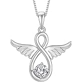 Lwsary Angel Wings Necklace 925 Sterling Silver Cubic Zirconia Guardian Angel Pendant Necklace Angel Jewelry for Women