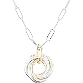 Tahmi Dainty Two-Tone Love Knot Circle Pendant Necklace 14K Gold-Filled and Sterling Silver Necklace | Timeless Jewelry Gift for Women, 20"