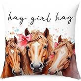 THDSE Horse Farmhouse Decor Pillow Covers, Country Bows Horse Decorative Throw Pillow Covers 18x18, Animal Theme Pillow Cases Home Decor for Horse Lovers Home Bedroom Couch Living Room