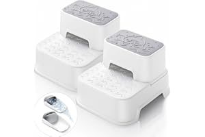 MANGOHOOD 2-Step Stool for Kids - Toddler Anti-Slip Step Stool for Bathroom Sink/Toilet Potty Training/Kitchen Counter, 10" Height, 220 lbs Capacity, Durable & Stable (2Packs White)