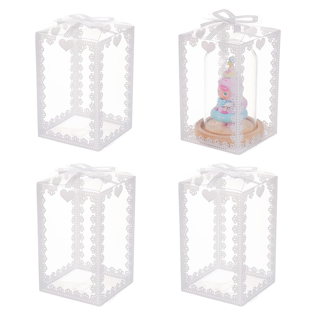 BENECREAT 24PCS Clear Wedding Favour Boxes with Bowknot Pattern 14x9x9cm Rectangle PVC Transparent Gift Boxes for Candy Chocolate Birthday Party Gift Wrapping
