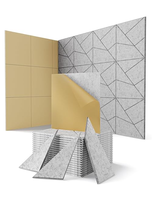 Acoustic Wall Panels, 18 Pack Decorative Sound Absorbing Panel for Walls, Doors & Ceilings, Self-Adhesive Acoustic Tiles for Office, Recording Studio, Gaming Room Pared (12"x12"x0.4", Grey)