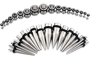 D.Bella 14G-00G 36 pcs Ear Gauges Stretching Kit Tapers Plugs Eyelets Implant Grade Steel
