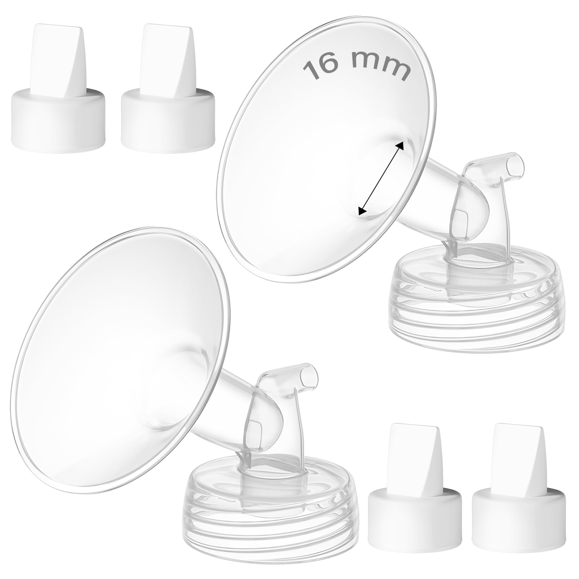 Photo 1 of GOTOCUT 6PCS 16mm Breast Pump Flanges, Duckbill Valves Compatible with Spectra S1/S2/9Plus/Synergy Gold, Motif Luna, Wide-Mouth Bottle Fit, Breast Pump Accessories