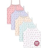 Feathers Leafy Style Super Soft Girls Undershirts Tagless Camisoles – Cotton Cami Girls Tank Tops (5 Pack)