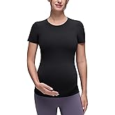 CRZ YOGA Softembrace Maternity Crewneck Short Sleeve Shirts - Soft Casual Pregnancy Tops Going Out Basic T-Shirts for Women