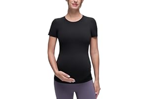 CRZ YOGA Softembrace Maternity Crewneck Short Sleeve Shirts - Soft Casual Pregnancy Tops Going Out Basic T-Shirts for Women