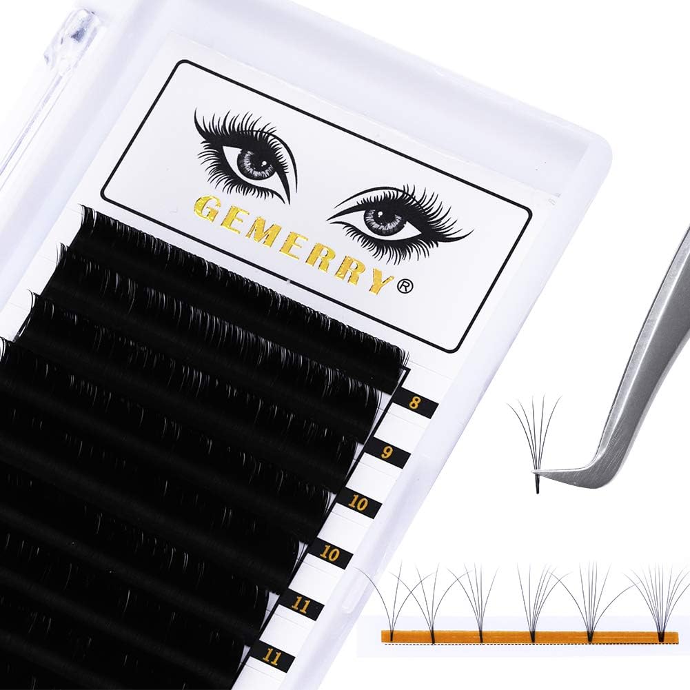 Gemerry Easy Fan Lash Extensions D curl 0.10mm 8-14mm Mixed Tray Noir Russian Volume Automatic Blooming Self Fanning Lashes Long Individual Volume 3D 4D 5D 6D 8D Lash Fan (0.10-d curl-mix 8-14mm)