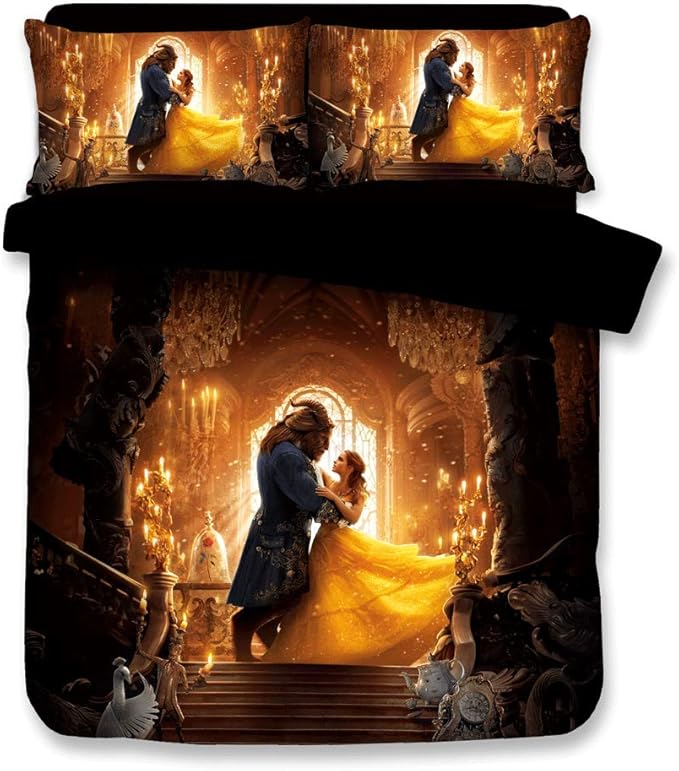 Sunday 3d Beauty And The Beast Duvet Cover Movie Bedding Sets With 3 Pieces 1 Duvet Cover 2 Pillowcases Best Gift For Kids King Size Home Kitchen Amazon Com