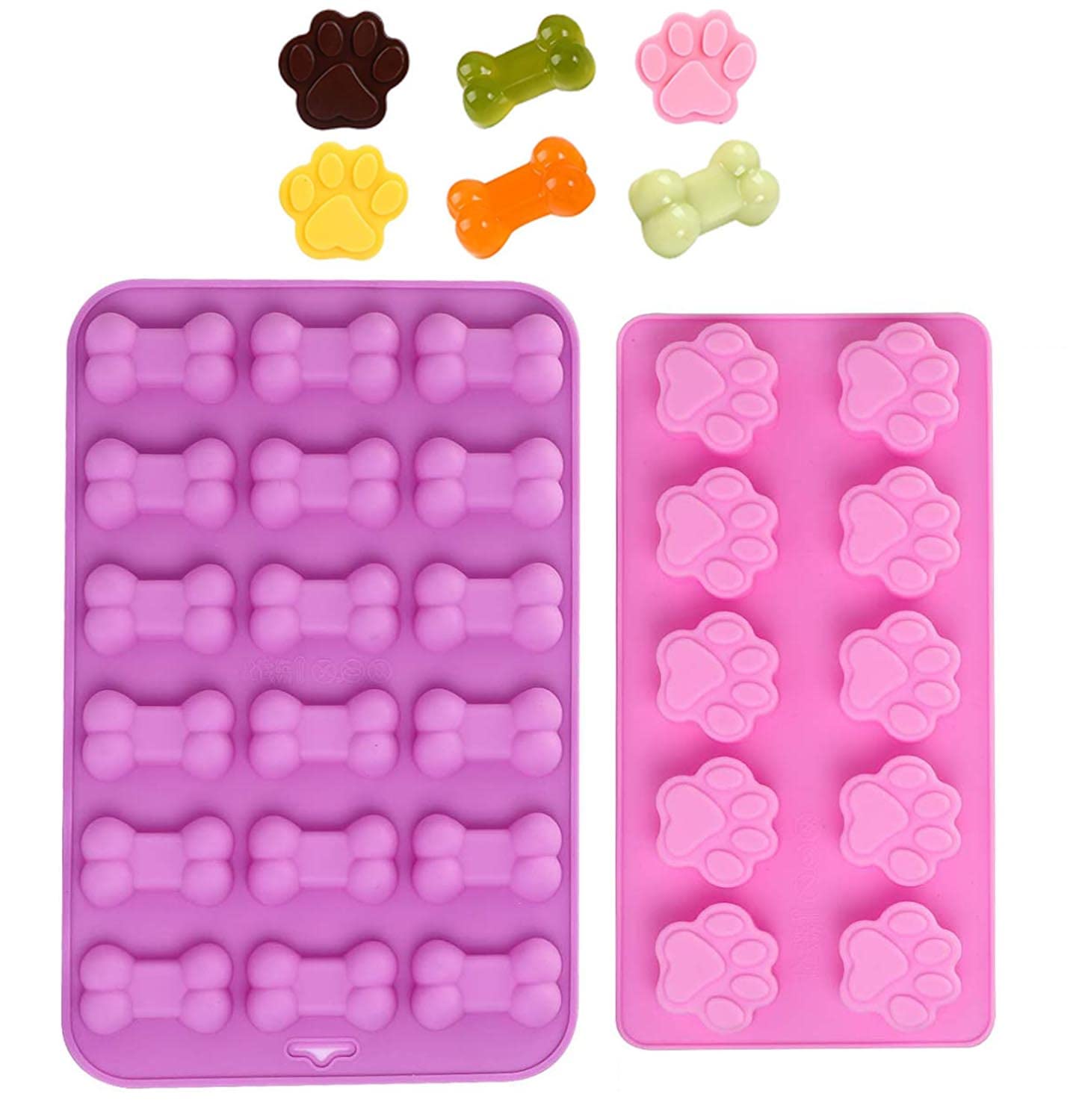 Silicone Chocolate Moulds, 10-Cavity and 18-Cavity Dog Paw & Dog Bone Molds Set, Reusable Non-Stick Silicone Molds for DIY Cake, Candy, Jelly, Ice Cube