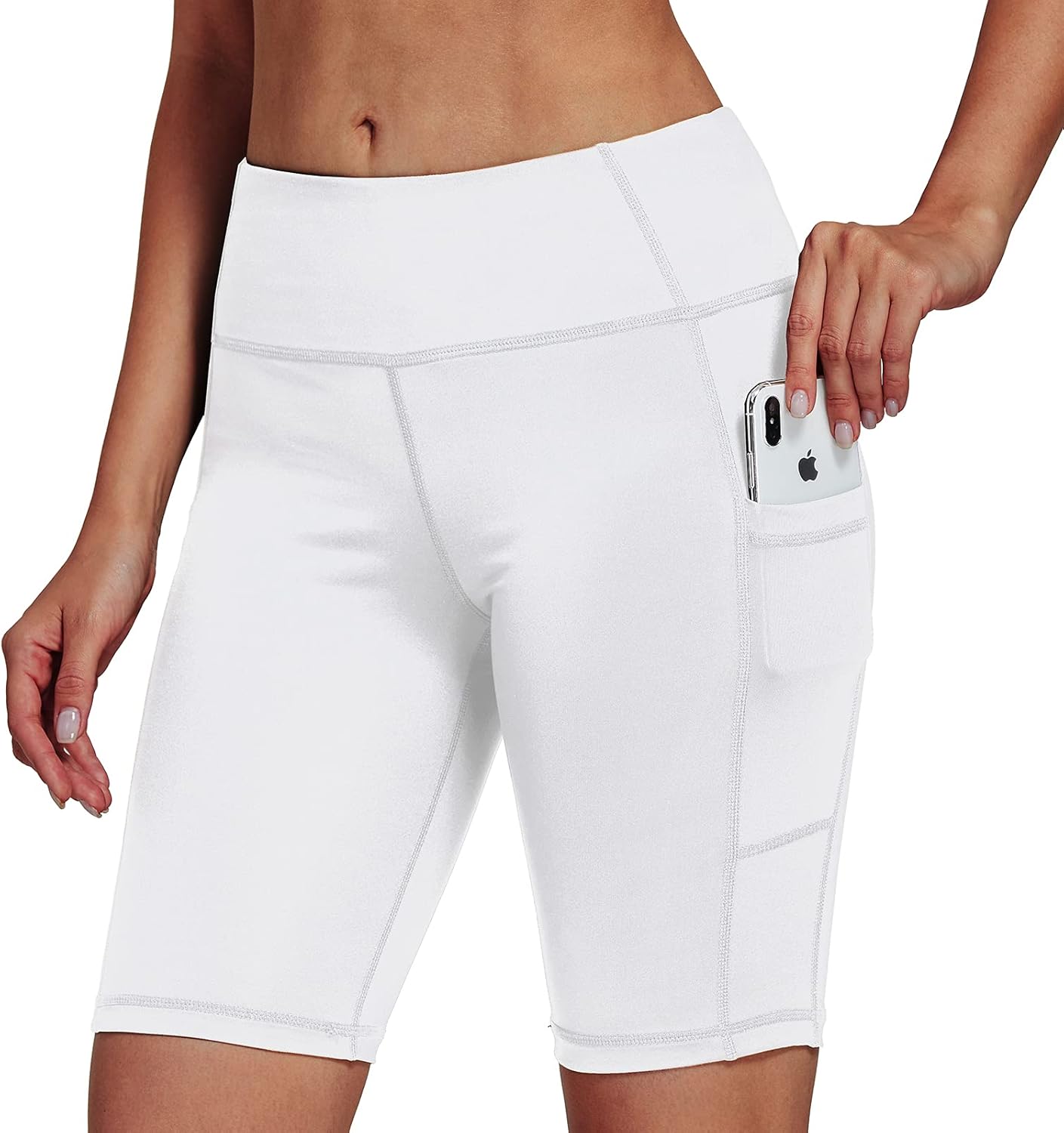 Jimilaka Women's 8" /5" /2" High Waist Biker Shorts with Pockets Yoga Workout Running Bike Athletic Compression Shorts: Clothing