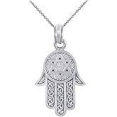 Star of David Charm Hamesh Hand Hamsa Pendant Necklace 925 Sterling Silver