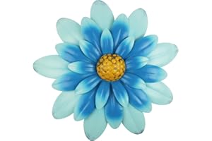 YIYA 12" Metal Flower Wall Decor Multiple Layer Flower Wall Art Wall Art Decorations Hanging for Balcony Patio Porch Bedroom Living Room Garden (Blue)