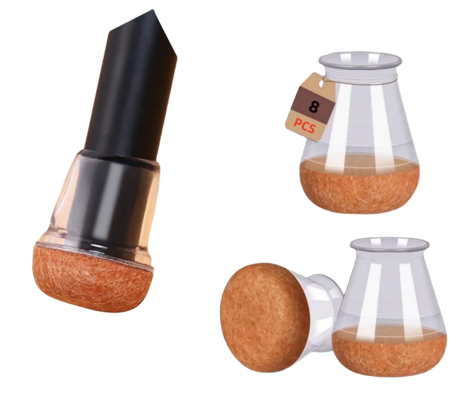 PengLAI Roundness Chair Leg Caps (S), 8PCS Chair Leg Floor Protectors Silicone Chair Leg Protectors, Protective Caps for Chair Legs with Wrapped Felt (Fit: 14-19 mm)