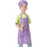 ALIPOBO Kids Apron and Chef Hat Set, Children's Kitchen Cooking Aprons with 2 Pockets for Boys Girls Toddler Painting Baking