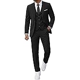 YND Men's Slim Fit 3 Piece Suit, One Button Solid Jacket Vest Pants Set with Tie