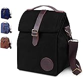 ASEBBO Insulated Lunch Bag for Women & Men - Reusable & Leak Proof Lunch Box Cooler Bag for Work, Beach, Travel for Adults with Shoulder Strap, Father's Day Gift - Waxed Canvas (Black) - Reusable Bag
