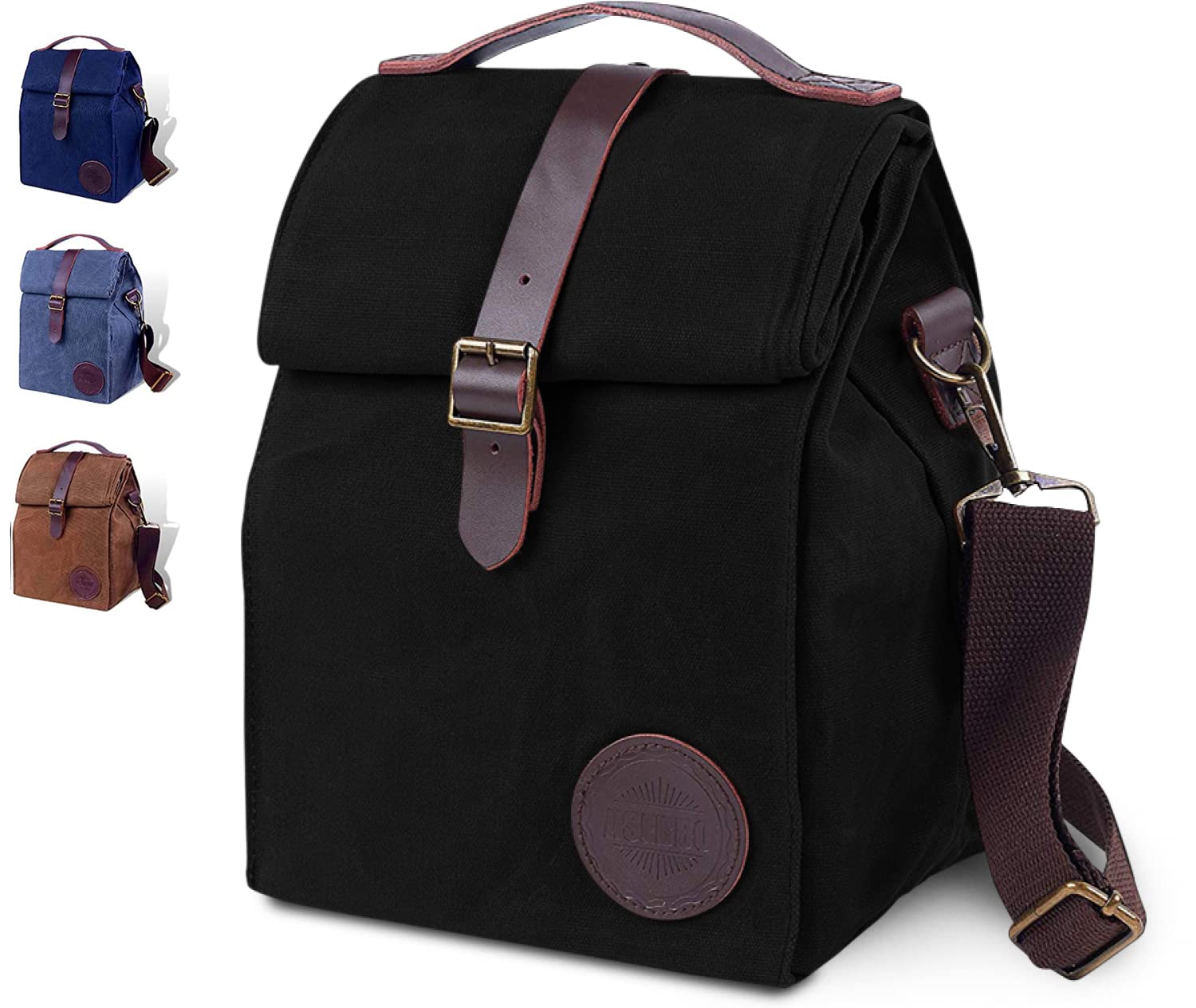 ASEBBO Insulated Lunch Bag for Women & Men - Reusable & Leak Proof Lunch Box Cooler Bag for Work, Beach, Travel for Adults with Shoulder Strap, Father's Day Gift - Waxed Canvas (Black) - Reusable Bag Image