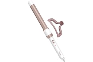Conair Double Ceramic 1-Inch Curling Wand with Claw Clip, Produces Flawless Waves, Curling Iron for Use on Medium and Long Hair, 30 Heat Setting Curling Iron, White