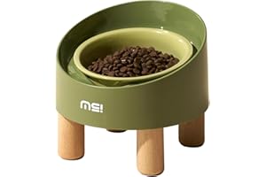 MS!MAKE SURE Cat Bowls, Adjustable Elevated Ceramic Cat Bowls with Anti-Slip Rubber Pad, Splash Guard, Lead & Cadmium Free, Whisker Friendly, for Puppies & Cats - 5.1" Wide, 295ML (10 oz), Green