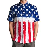 Evankin 4th of July Hawaiian Shirts for Men American Flag Patriotic Button Down Beach Shirts USA Short Sleeve Tops