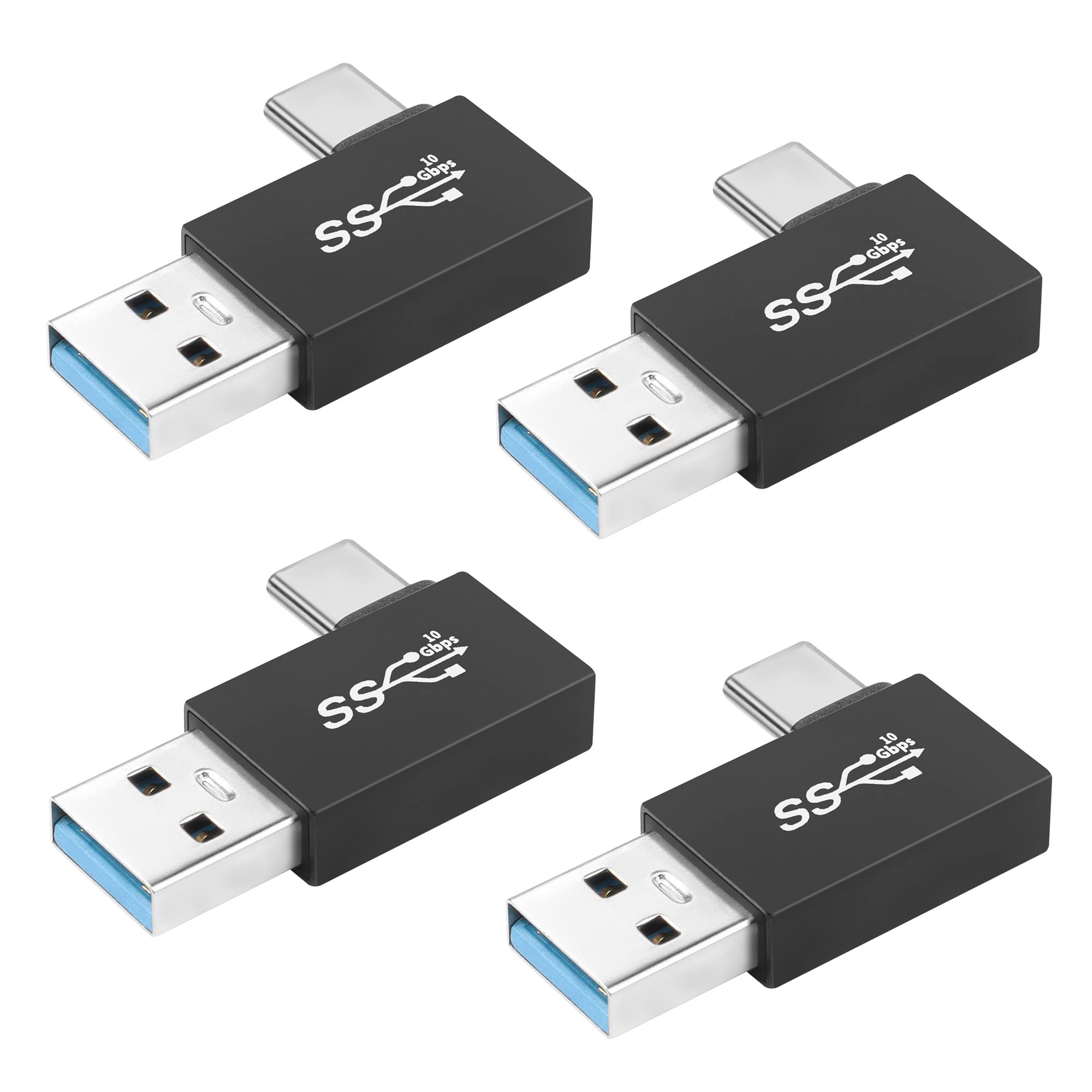 QIANRENON 90° Angle USB3.1 Male to USB C Male Charging Adapter 10Gbps USB3.1 Plug to USB C Plug Left Angle Data Connector QC60W/PD15W (only A to C), for Wall Charger PC Laptop,4Pcs (Left Bend)